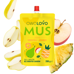 OWOLOVO Mus owocowy 3 smaki jabłko-gruszka-ananas 200g