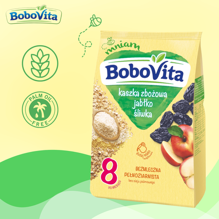 BoboVita Kaszka zbożowa bezmleczna jabłko śliwka dla dzieci po 8 m-cu 180g