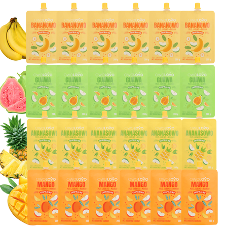 OWOLOVO Mix musów tropikalnych banan, mango, ananas, guawa 24x 200g
