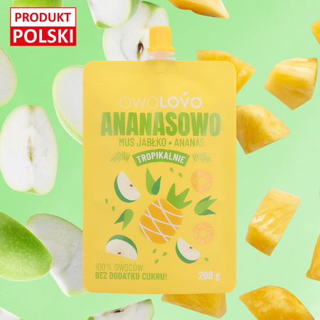 OWOLOVO Mus Tropikalny jabłko ananas 100% owoców 200g