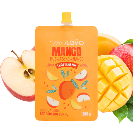 OWOLOVO Mus Tropikalny jabłko mango 100% owoców 200g