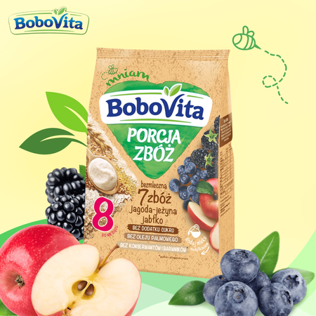 BoboVita Kaszka bezmleczna 7 zbóż jagoda jeżyna jabłko po 8. m-cu 170g