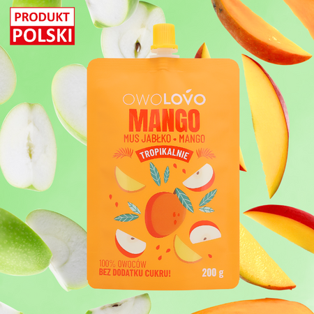 OWOLOVO Mus Tropikalny jabłko mango 100% owoców 200g