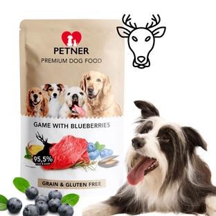 Mokra karma dla psa dziczyzna z borówkami saszetka Petner 500g