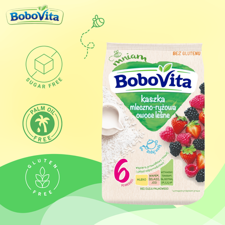 BoboVita Kaszka mleczno-ryżowa owoce leśne dla niemowląt po 6 miesiącu 230g