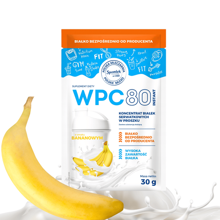 Koncentrat białka serwatkowego WPC80 banan SPOMLEK odżywka saszetka 30g