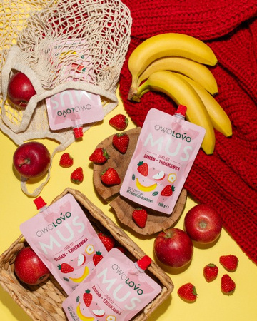 OWOLOVO Mus owocowy 3 smaki jabłko-banan-truskawka 200g