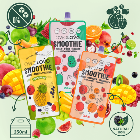 OWOLOVO Smoothie jabłko wiśnia gruszka, 250ml