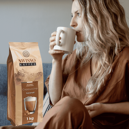 Kawa Cappuccino Caramel o smaku karmelowym Swisso Kaffe Wysoka Jakość 1kg