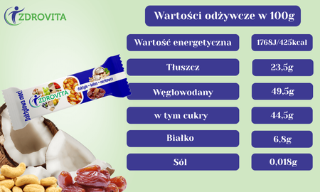 Baton Daktylowy z Orzechami Nerkowca i Kokosem fit przekąska Zdrovita 40g
