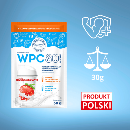 Koncentrat białka serwatkowego w saszetce truskawka WPC80 SPOMLEK 30g
