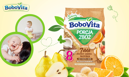 BoboVita Kaszka mleczna 7 zbóż owocowa dla dzieci po 8 m-cu 210g bez cukru