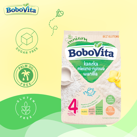 BoboVita Kaszka mleczno-ryżowa wanilia po 4 miesiącu 230 g bezglutenowa