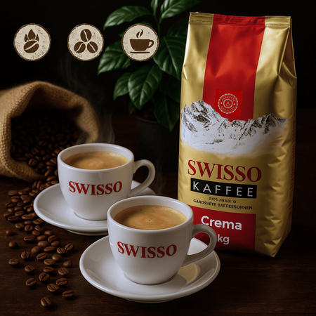 Kawa Ziarnista 100% Arabica aromatyczna kremowa Swisso Kaffee Crema 1kg