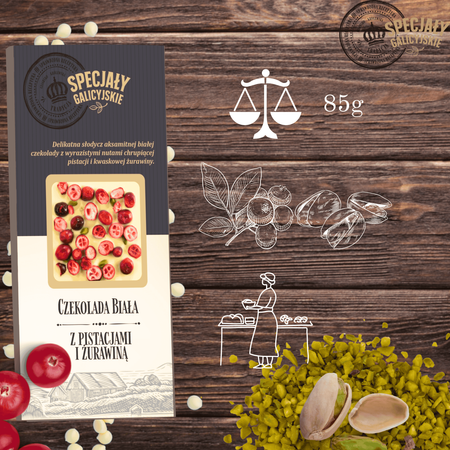 Czekolada Biała Pistacje Żurawina premium Specjały Galicyjskie 85g
