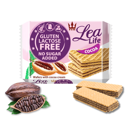 Wafle Kakaowe bez glutenu laktozy dodatku cukru Lea Life Flis 95g