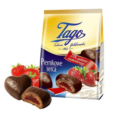 Pierniki Truskawkowe Serca piernikowe serca z nadzieniem Tago 160g
