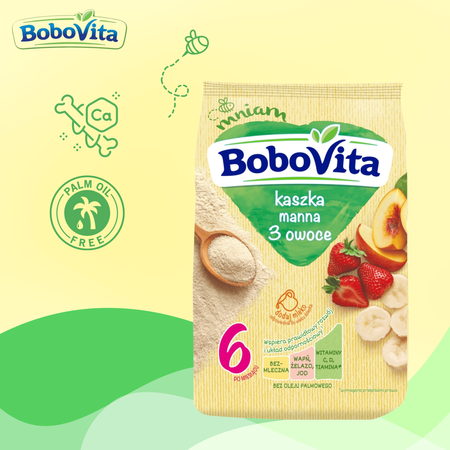 BoboVita Kaszka manna 3 owoce dla dzieci po 6. miesiącu 180g