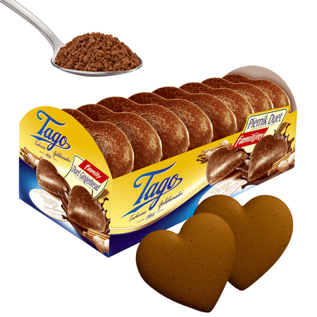 Piernik Duet Familijny serca w glazurze i ciemnej polewie Tago 180g
