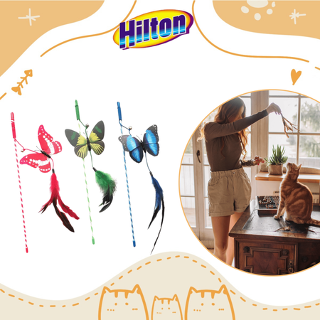 Zabawka dla kota wędka z motylkiem dzwonkiem i piórkami Hilton 42cm