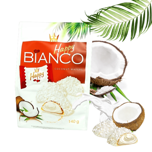 Happy Bianco wafle kokosowe mini ciasteczka w białej czekoladzie Flis 140g