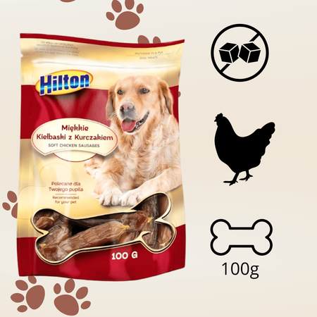 Przysmaki smakołyki dla psa miękkie kiełbaski z kurczakiem Hilton 100g