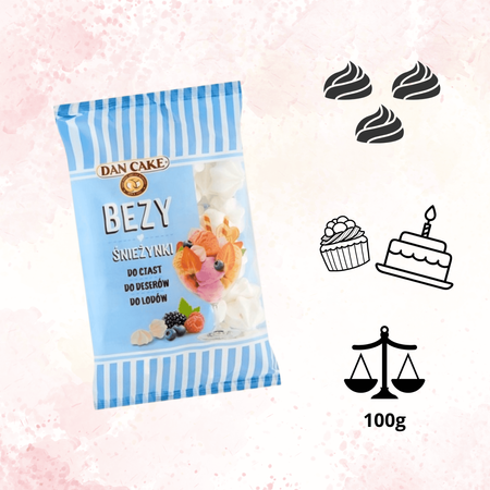 Bezy Śnieżynki kruche białe bezy do dekoracji i deserów Dan Cake 100g