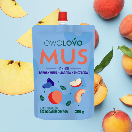 Mus owocowy OWOLOVO 3 smaki jabłko brzoskwinia jagoda kamczacka 200g