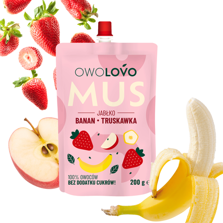 OWOLOVO Mus owocowy 3 smaki jabłko-banan-truskawka 200g