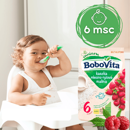 BoboVita Kaszka mleczno-ryżowa malina po 6 miesiącu 230 g bez glutenu