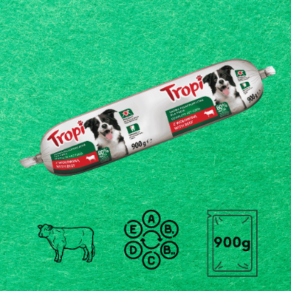 TROPI kiełbasa dla psa z wołowiną mokra karma baton 900g