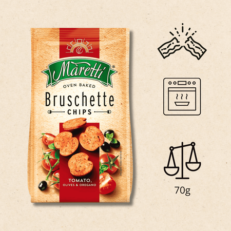 Bruschetta Pomidory z Oliwkami Chrupiące Grzanki Przekąska Maretti 70g