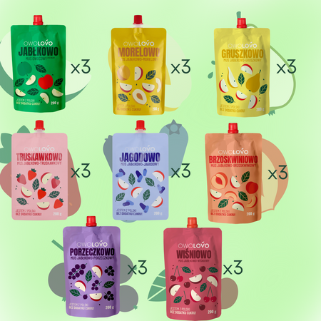 Mus OWOLOVO Mix Musów Premium tubki dla dzieci Mix 8 różnych smaków 24x200g