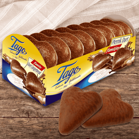 Piernik Duet Familijny serca w glazurze i ciemnej polewie Tago 180g