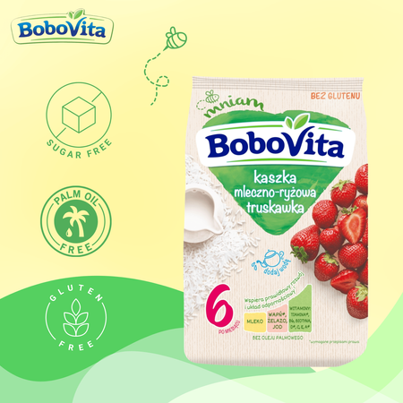BoboVita Kaszka mleczno-ryżowa truskawka po 6 miesiącu 230g