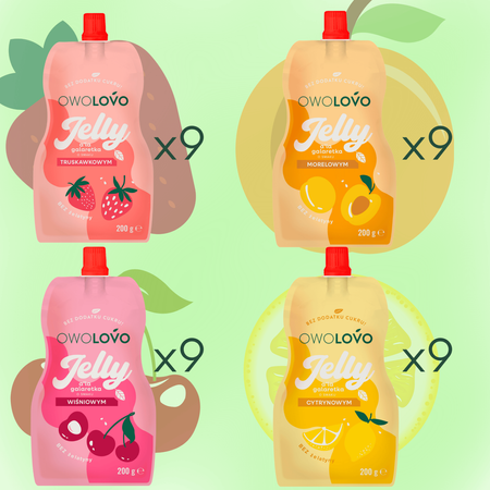 OWOLOVO Mix Jelly zestaw galaretka 4 smaki deser bez cukru 36x200g