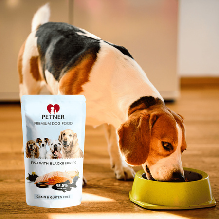 Mokra karma dla psa ryby z jeżynami saszetka Petner 500g