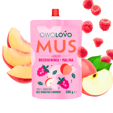 Mus owocowy OWOLOVO jabłko brzoskwinia malina 3 smaki 200g