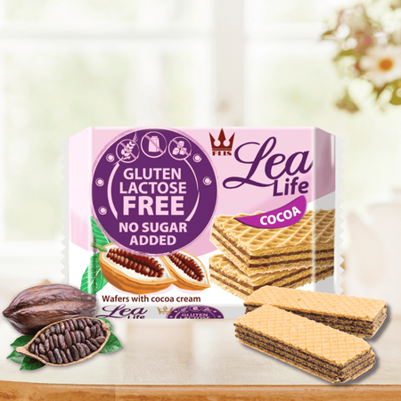 Wafle Kakaowe bez glutenu laktozy dodatku cukru Lea Life Flis 95g