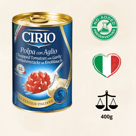 Pomidory w kawałkach z czosnkiem włoski smak Castelli Cirio 400g