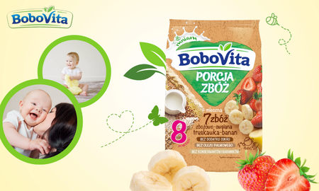 BoboVita Kaszka mleczna 7 zbóż truskawka banan po 8. m-cu 210g bez cukru