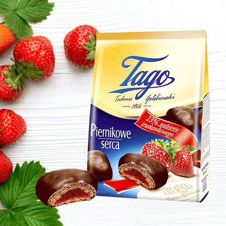 Pierniki Truskawkowe Serca piernikowe serca z nadzieniem Tago 160g