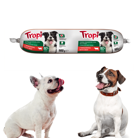 TROPI kiełbasa dla psa z wołowiną mokra karma baton 900g