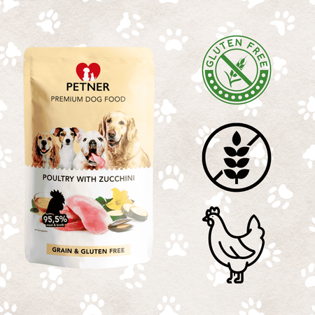 Mokra karma dla psa o smaku drobiu z cukinią saszetka Petner 500g