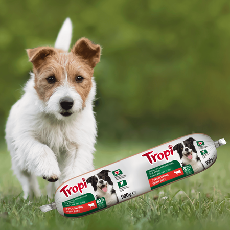 TROPI kiełbasa dla psa z wołowiną mokra karma baton 900g