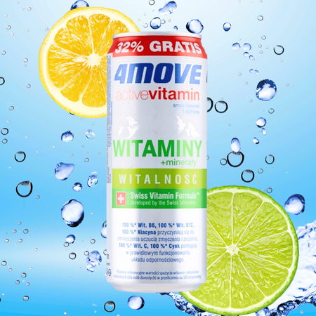 4MOVE Active Vitamin 330 ml – gazowany napój magnez + witaminy, limonka