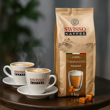 Kawa Cappuccino Caramel o smaku karmelowym Swisso Kaffe Wysoka Jakość 1kg