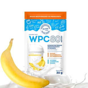 Koncentrat białka serwatkowego WPC80 banan SPOMLEK odżywka saszetka 30g