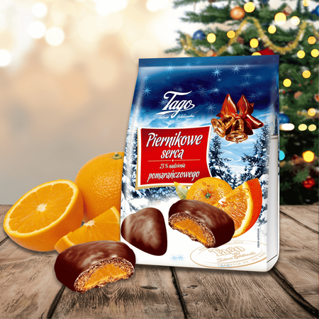 Piernikowe serca z nadzieniem pomarańczowym pierniki serca Tago 160g