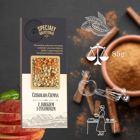 Czekolada Ciemna Jabłko Cynamon premium Specjały Galicyjskie 85g